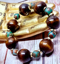 Load image into Gallery viewer, Wood and Tibetan agate bracelet bracelet
