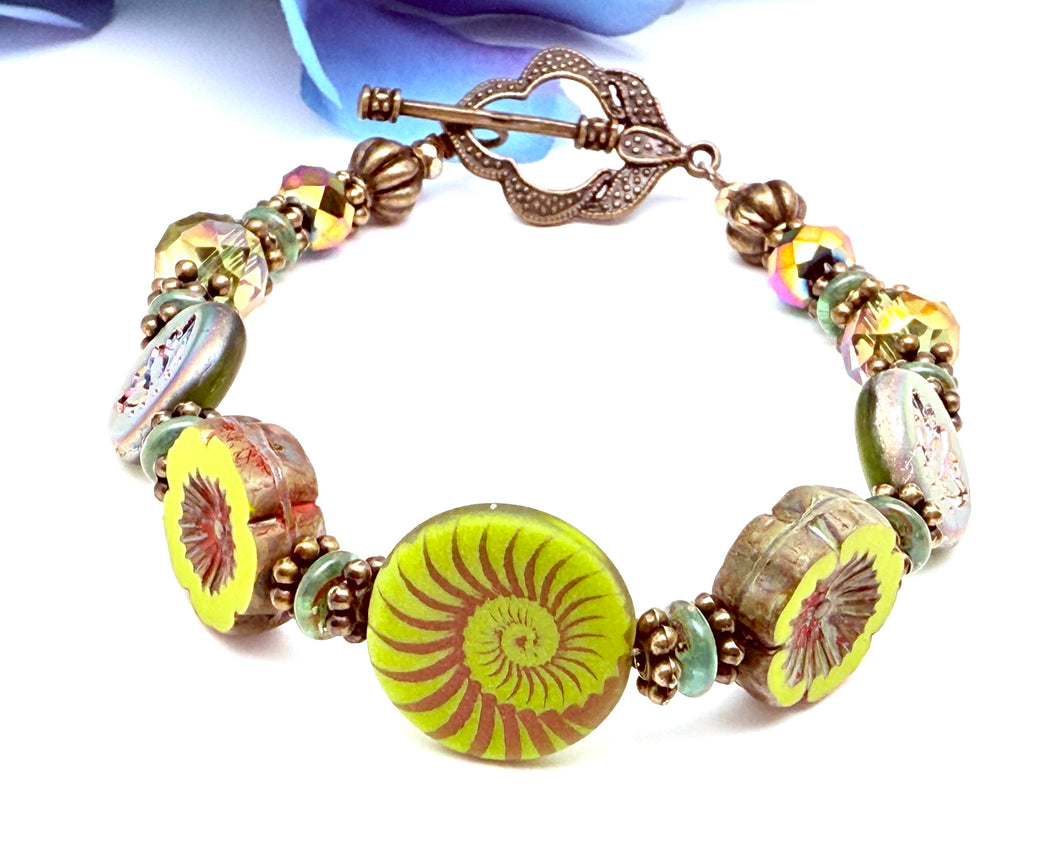 Czech Glass Green Leaf Bracelet