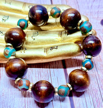 Load image into Gallery viewer, Wood and Tibetan agate bracelet bracelet
