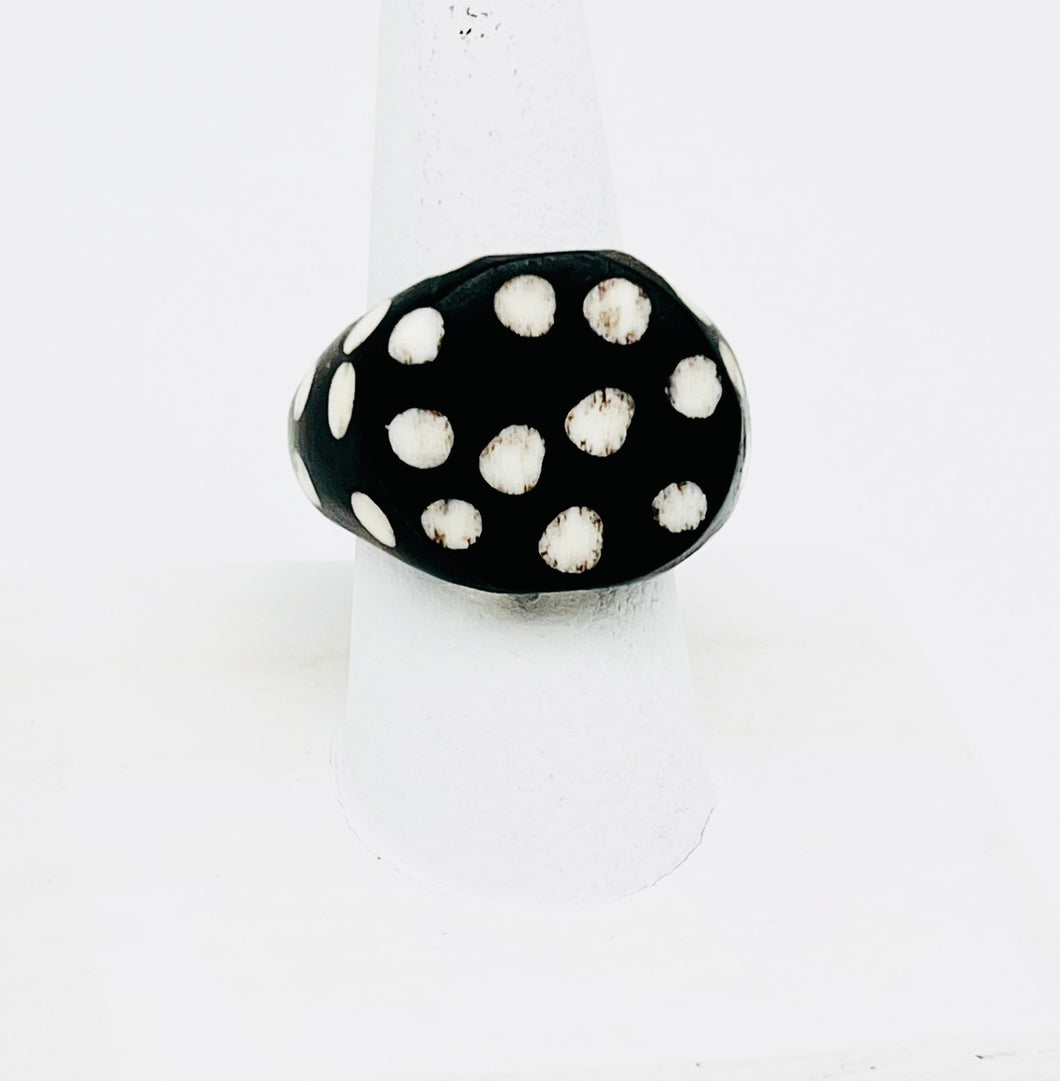 Polka Dot Batik Bone Ring