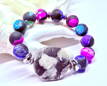 Load image into Gallery viewer, Mixed Matte Fire Agate bracelet” Silver”

