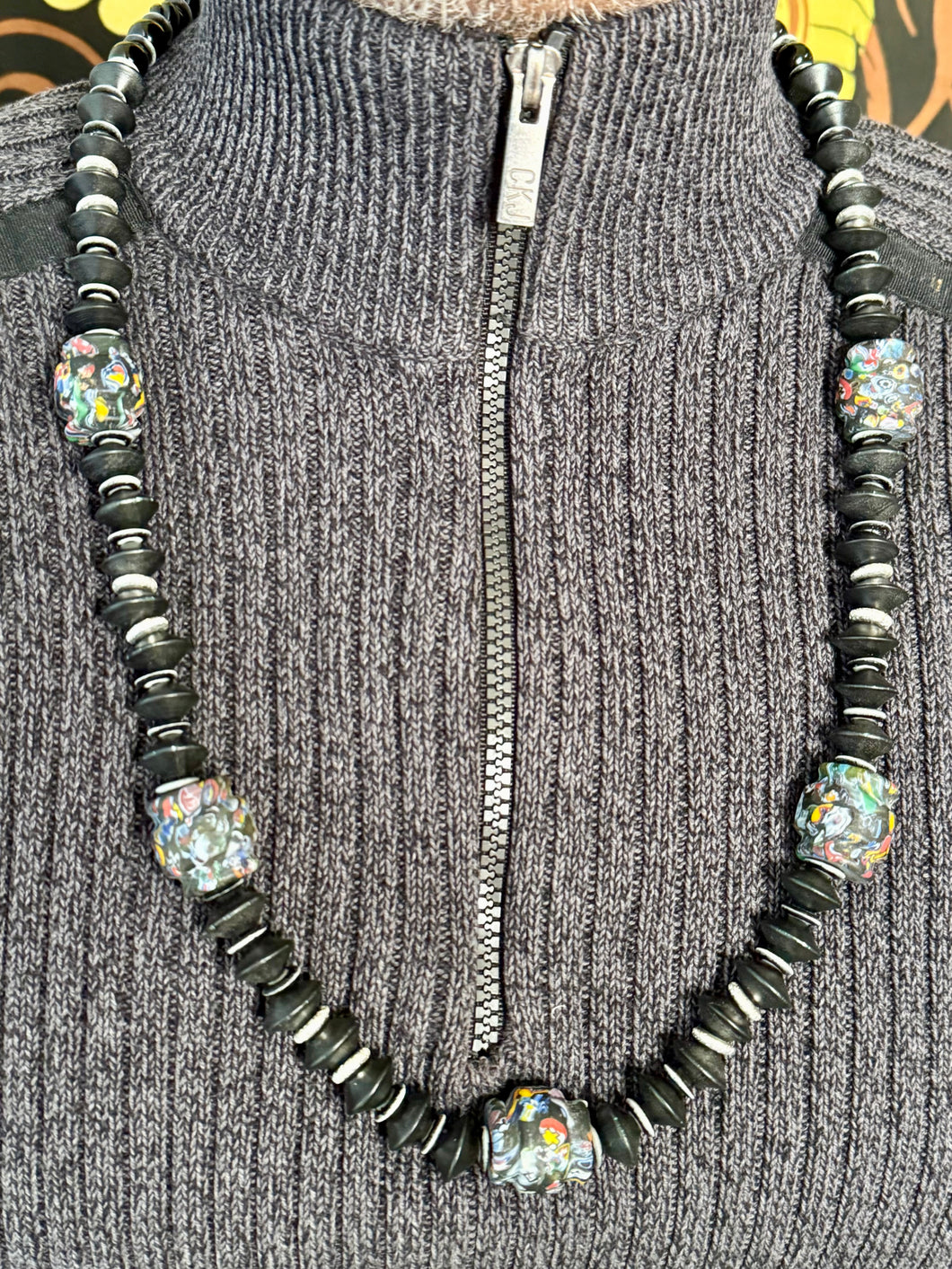 Black African glass beads necklace