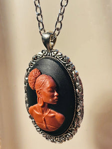 Brown on Black Cameo Necklace