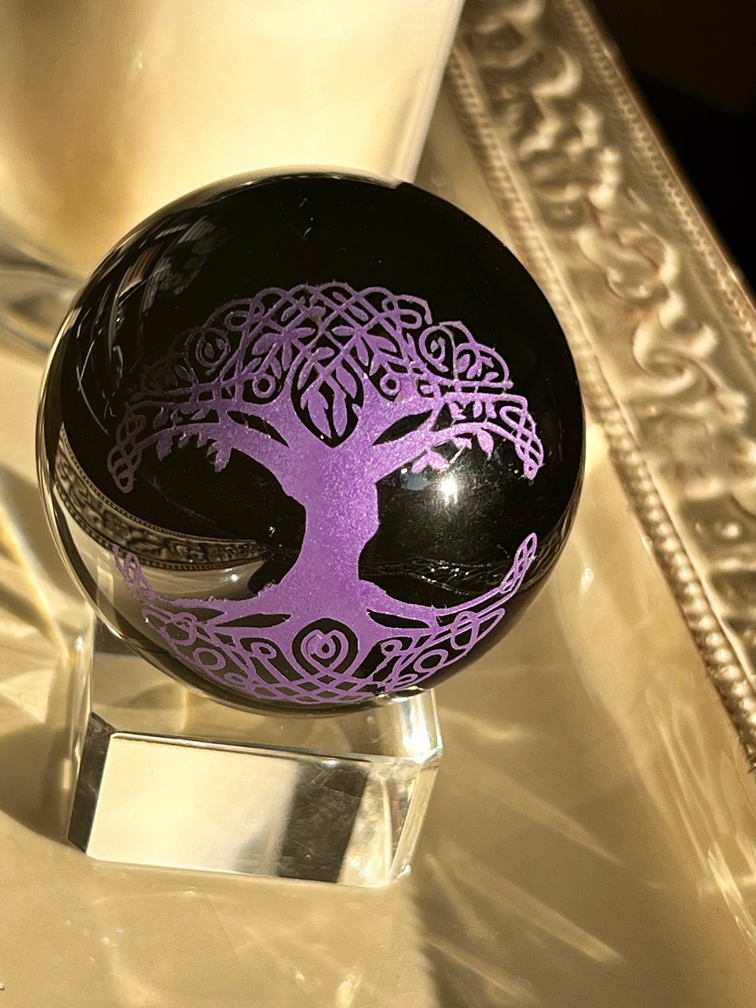 Black Obsidian Purple Tree of Life  Sphere