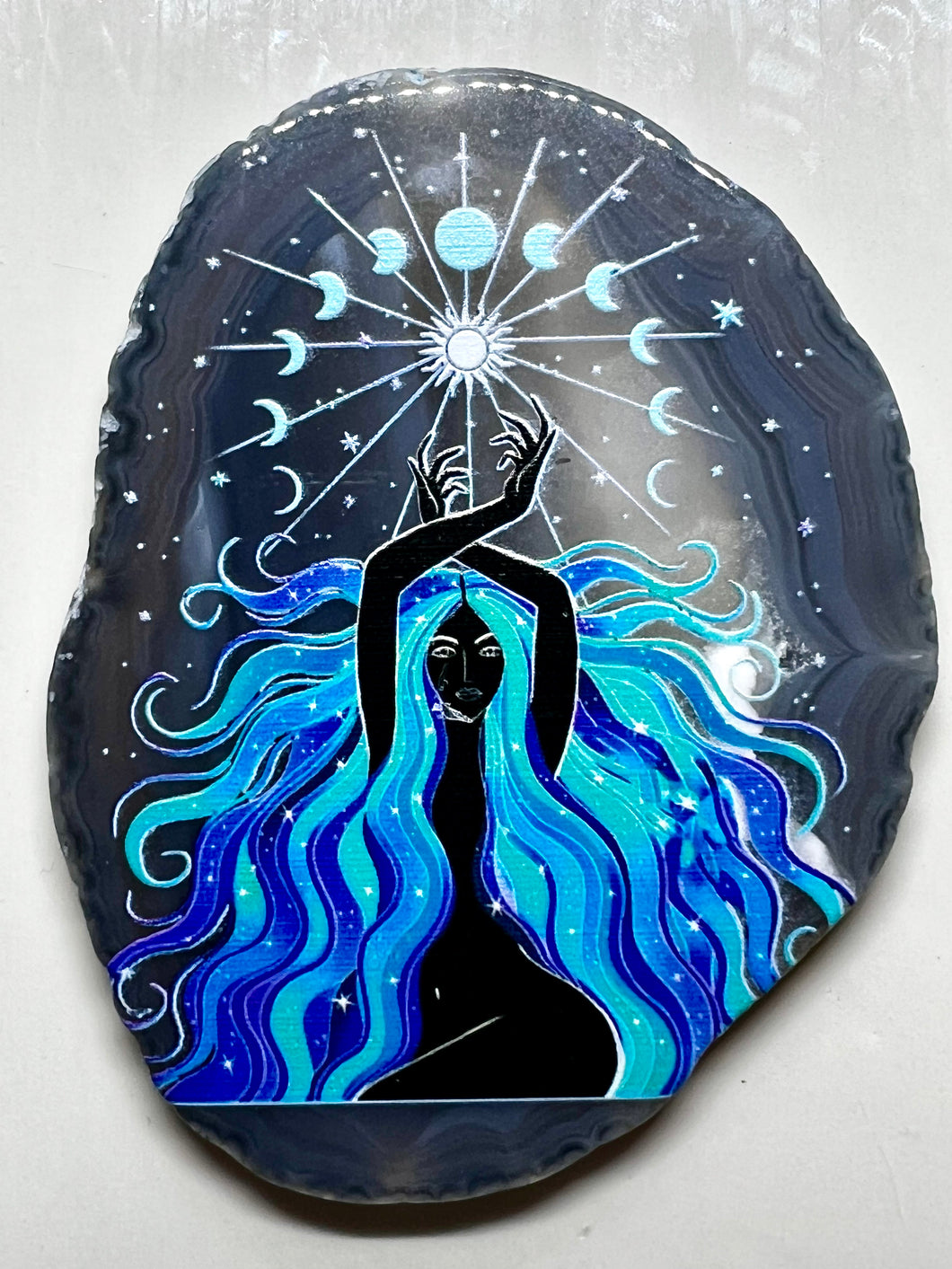 Blue hair Goddess Agate Slab