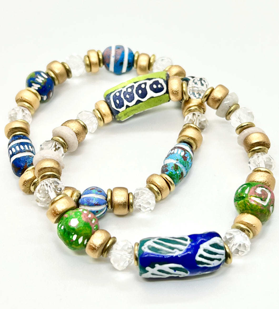 Krobo and Crystals bracelet set